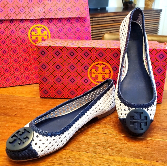 Tory Burch Shoes - Tory Burch Pasadena Woven Colorblock Ballet Flats